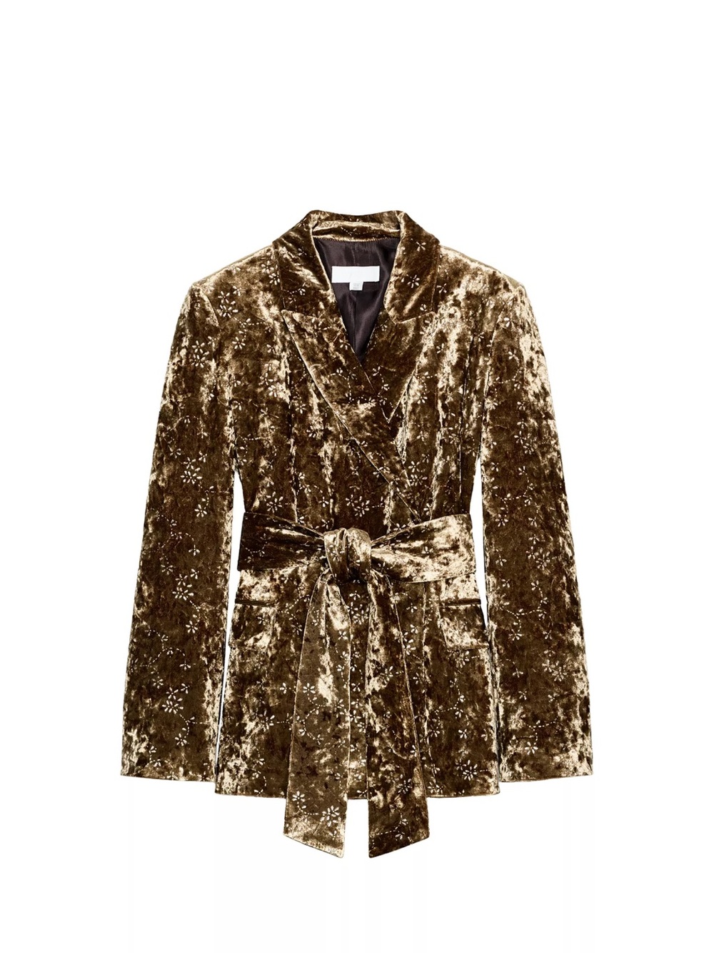 ZARA METALLIC THREAD VELVET BLAZER WITH BELT, GOLDEN.